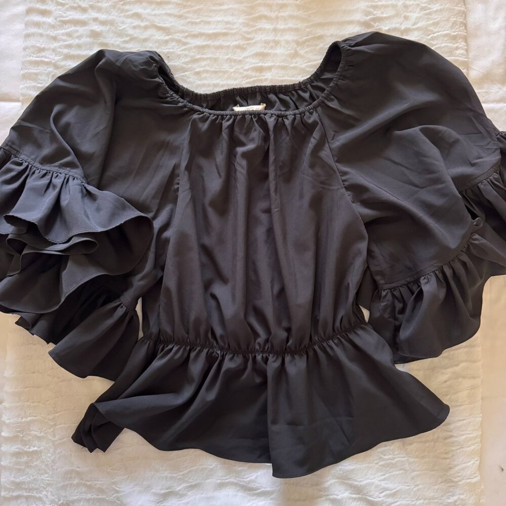 Boston Proper Blouse; flutter sleeve, rich black; XS - Picture 3 of 15